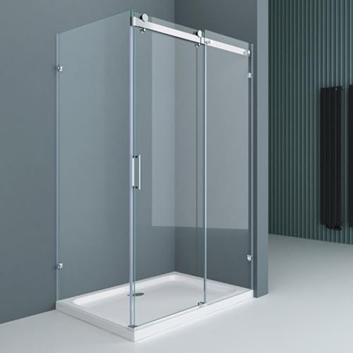 Durovin Bathrooms 1200 x 800mm L Shape Rectangular Frameless Shower Enclosure - Sliding Door - 8mm Safety Clear Glass with Acrylic Shower Tray