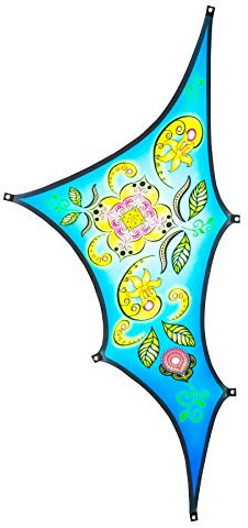 PSYWORK Schwarzlicht Segel Spandex | Goa Triangle Blue Right | 3 x 2,25m | UV-aktiv | Leuchtend | Wandtuch Wandbehang Stoff Neon Deko Party Tuch Tapestry Poster PSY