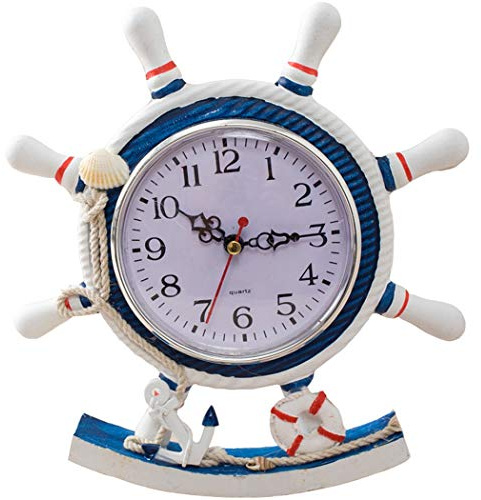 SWHONG Nautisches Lenkrad Holzuhr Wecker Shabby Ornament Kreative Segeln Mittelmeer Steuermann Tischuhren