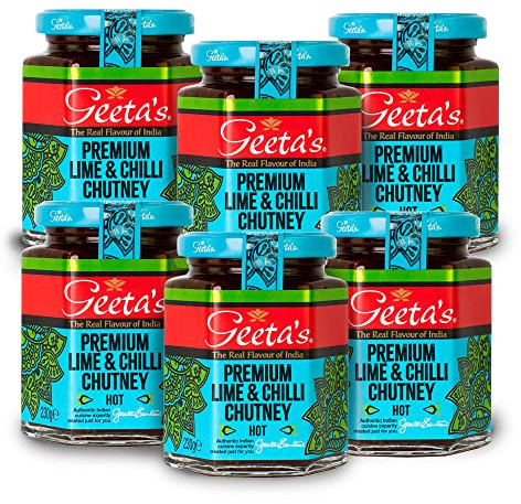 Geeta’s Premium Lime & Chilli Chutney, Hot, 230g, (Pack of 6)