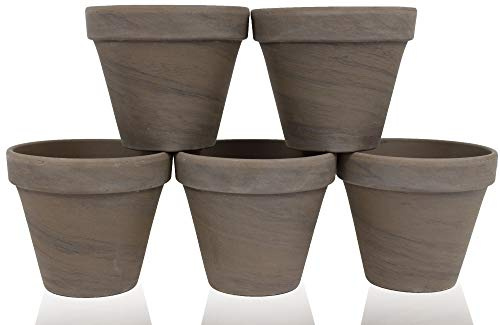 B2S BACK2SEASON Tontöpfe 5 Stück mit Loch braun grau marmoriert rund Blumentopf Made in Germany Terrakotta innen D=11,5 cm 5er Set