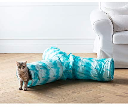 Dehner Kattleksak, katt tunnel Triplex, Ø 25 cm, längd 50 cm, polyester, blå
