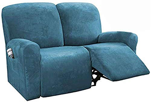 HKPLDE Sesselbezug Samt 6 Stückdehnung Sesselschoner Stretchhusse Für Leder Und Stoff Wohnzimmer Recliner Stuhl Schonbezüge Mit Seitentasche-Blau