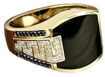 Män mode kubansk länk kedja ring klassisk retro färg bevarar 18K guldpläterad med svart agat, lyxigt mode framgångsrik gentleman diamant ring hiphop ring, 14, 18K, mässing, koppar, guld, metall