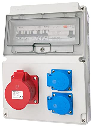 Wandverteiler CEE 1x16A und 2x230V Baustromverteiler Komplett mit Leitungsschutzschalter und FI (Modell 3)