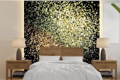 Selbstklebend Tapete Wandpapier Wandaufkleber Fototapete Tapeten Wanddeko 350x350 cm Goldenes Glitzern auf schwarzem Hintergrund