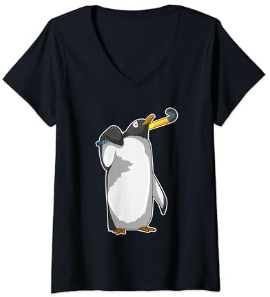Damen Pinguin Feldhockey Feldhockeyschläger Sport T-Shirt mit V-Ausschnitt