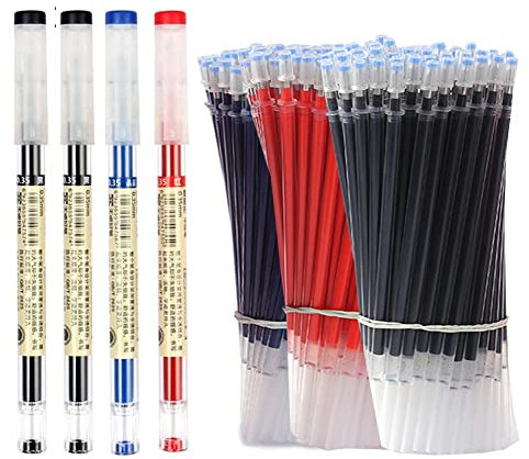 Penna a Sfera Extra Fine Con Inchiostro Gel 0,35 mm, Nero, Blu, Rosso, 4 Pezzi, 50 Ricariche, Asciugatura Rapida (Multicolore)