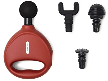 Pistola de Masaje Muscular, 4 Niveles de Intensidad, 4 Cabezales de Masaje, Roja, Carga Usb Tipo C, Certificado CE y RoHS