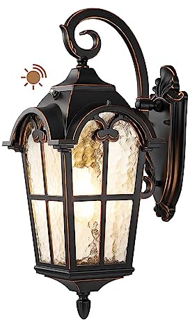 EDISHINE Dusk to Dawn Outdoor Wall Lights, 20.4 Large Size Exterior Lantern Fixture, Porch Lights Wall Mount, Roman Wall Lamp, Waterproof Outside Wall Sconce for Front Door Garage, Black