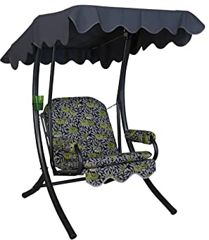 Angerer Freizeitmöbel GmbH Hollywoodschaukel 1-Sitzer - Gartenschaukel Made in Germany - Schaukel zum Sitzen und Entspannen - einfache Montage (Schwarz-Grün geblümt)