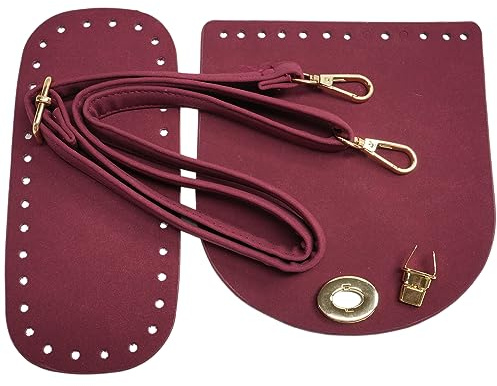 Duories Handgewebte Tasche aus Leder,3-teiliges Set inklusive Taschenboden Taschenüberzug Taschengurt,Taschenzubehör Set,für Taschen-Herstellung Handtasche,DIY Bag,Selbstgemacht Craft,Rot