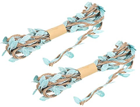 PATIKIL 6.6ft 5 mm Jute Feuille Ruban, 2 Paquet Artificiel Vigne Naturel Jute Corde Ficelle avec Feuilles Décoration pour Jungle Mariage Fête Maison Jardin Ciel Bleu