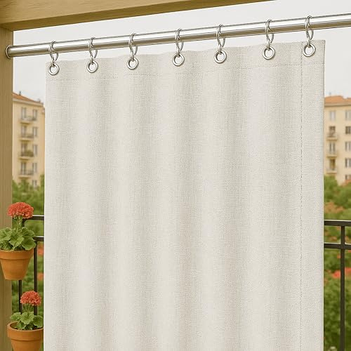 Byour3 - Rideaux D'Extérieur Imperméables avec Anneaux en Métal Anti-moisissure - Auvent Latéraux Gazebo Occultant pour Terrasse Balcon Pergola Toile Solaire Isolant Thermique (Naturel L.300x290H)