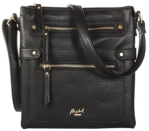 Mabel London - Damen Crossbody Handtaschen - Trendige Messenger Lange Schultergurt Taschen in verschiedenen Stilen, Design 1 – Schwarz