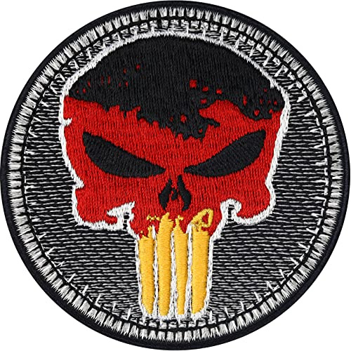 Parches ropa termoadhesivos Parche alemán Punisher para motociclistas | Para coser/planchar en chalecos de motociclista | Accesorio con la bandera de Alemania | 75x75mm