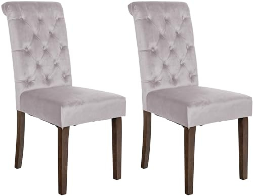 CLP 2er Set Esszimmerstühle Lisburn I Samt I Stoff I Polsterstühle Gesteppt Chesterfield Design, Farbe:grau, Material:Samt