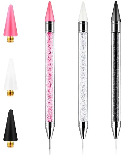Acryl Strass Picker 3 Stück Wachsstift Acrylgriff Doppelseitig Mit 3 Zusätzlichen Wachsspitzen Nagel Strasssteine Picker Dual-Ended Wachsstift Für Nägel Glitzersteine Nägel Steinchen Nail Art DIY