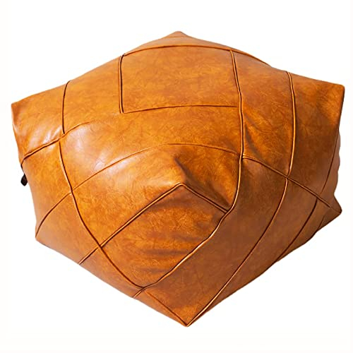 SAZDFY Bean Bag Stuhl,Modernen Sitzpuff Pouf Cover Stauraum Lösung,Quadrat Sitzhocker Ruhe Sitzpouf,Premium Leder Pouf Ungefüllt Marokkanischen Pouffe-Orange 48x48x38cm(19x19x15inch)