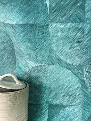 Newroom Vliestapete Blau Petrol Muster geometrisch Tapete Wohnzimmer | changierender Schimmer mit Türkis, 3D Licht Schatten Effekt, geriffelte Linienstruktur, Mustertapete Wandtapete maritim, Flur