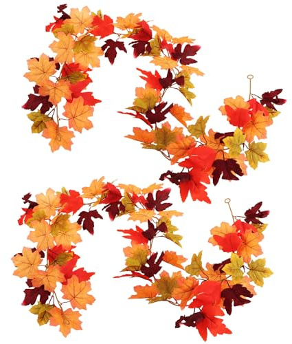 com-four® 2X Herbstgirlande aus künstlichen Ahornblättern, 3,5 m Deko-Kette | herbstliche Hängedekoration als Tischschmuck - Wandbehang - Fensterdeko - DIY - 175 cm / Stück