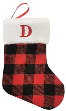 COGOALL Weihnachtsstrümpfe, Weihnachtsstrümpfe hängen Socke, Brief Weihnachtsstrümpfe, rot und schwarz Karierte Socken hängen Weihnachtsstrümpfe für Kamin Party Weihnachtsdekorationen (D)