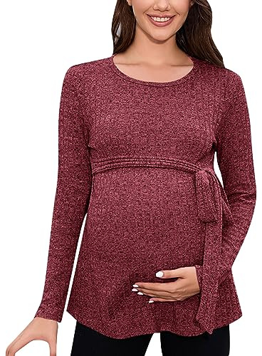 Chemisier de Grossesse Femmes Vetement Grossesse et Maternité T-Shirts à Manches Longues Maternité Blouses Chemises Maternité Pulls et Gilets Maternité T-Shirt de Maternité T-Shirt Grossesse Col Rond