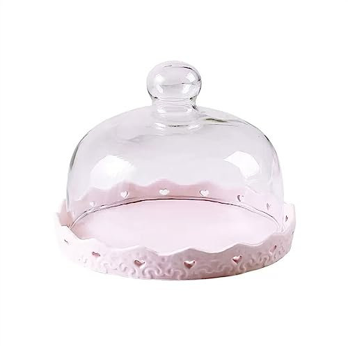 Kuchenständer ServierStänder Einfaches und modisches Dim-Sum-Tablett, Brot, Kuchen, Präsentationsregal, Obst-Snack-Aufbewahrungstablett, transparente Glasabdeckung Tortenständer ( Color : Pink , Size