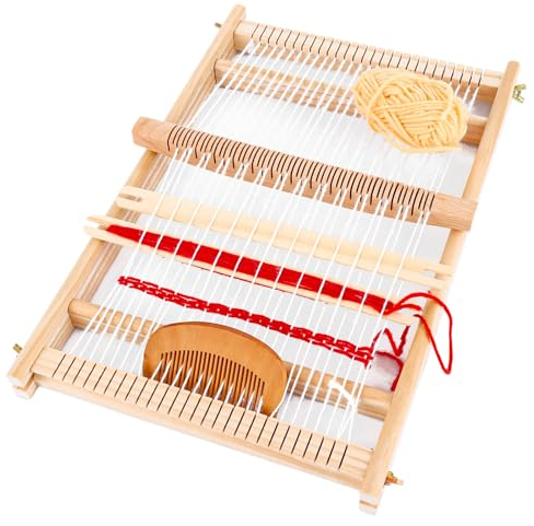 VIDETOL Holz Webrahmen Set, 40 X 27 cm Schulwebrahmen Webschiffchen mit Holzwebrahmen und Zubehör, Weben Groß für Weben und Gestalten