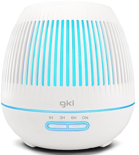 GKL Humidificador Blanco Ultrasónico y Difusor de Aromas con Temporizador, Pearl Essence 400 ml, Temporizador 6 Horas, 7 Colores LED, Función Aromaterapia,Ultrasilencioso aromatizador(ESN-400B)