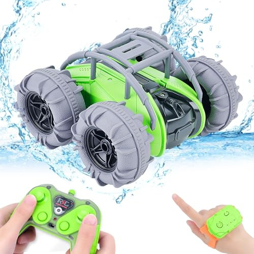 NEXBOX Amphibisches ferngesteuertes Auto Geschenke - RC Auto für Kinder 4WD Double Sided Stunt Car mit LED Lichtern, 2.4GHz Wasserdichtes Pool Fahrzeug Spielzeug für Kinder Mädchen