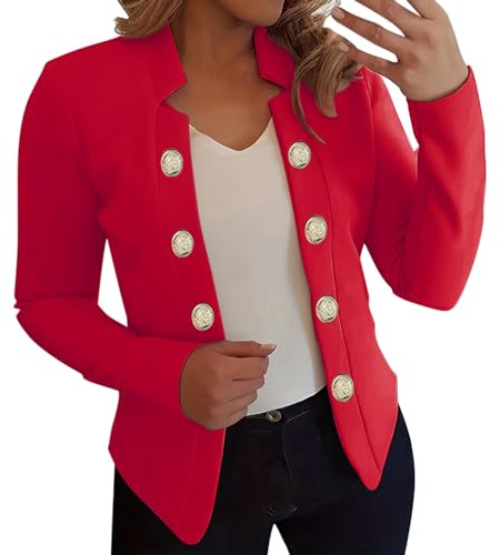 Blazer Damen Große Größen Kurz - Kurzblazer Damen Festlich - Blazer Jacke Kurzjacke Kurzblazer Sakko Anzug Jacke Military Slim Elegant Mit Goldenen Knöpfen Cardigan Sweat Revers Anzugjacke Kostüm