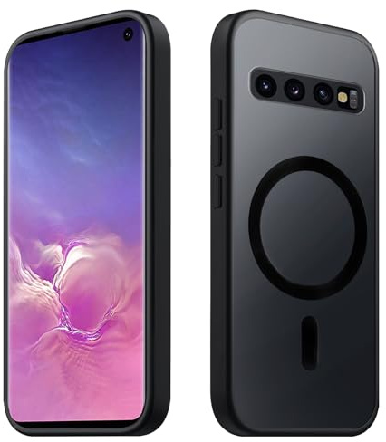 Tawarror Magnetisk för Samsung Galaxy S10-fodral, kompatibel med magsafe, matt transparent mobiltelefonfodral PC baksida, reptålig TPU fallskydd, stötsäker anti-fingeravtryck, skyddsfodral, svart