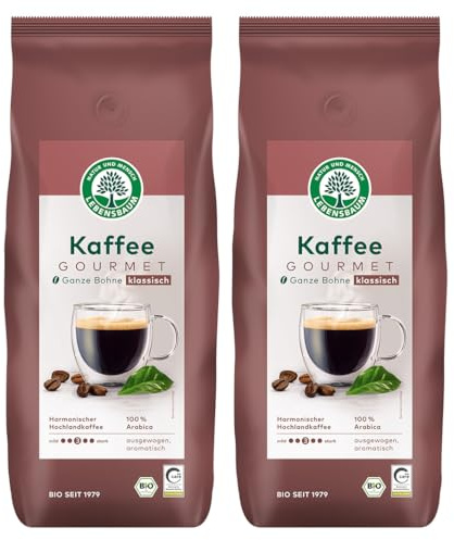 LEBENSBAUM 2x Kaffee Gourmet Klassisch, ganze Bohne, Bio Kaffee aus Arabica-Bohnen, Intensität 3/5, ausgewogener, aromatischer Genuss, 2 x 1 kg…