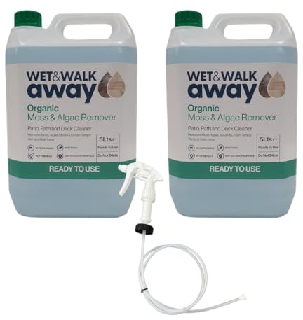Wet & Walk Away Ready to Use Organic Moss & Algae Remover for Garden Spaces With Sprayer – Brighten and Clean Your Patio, Indian Sandstone, Driveway, Decking, Astroturf and Bricks (10 Litres)