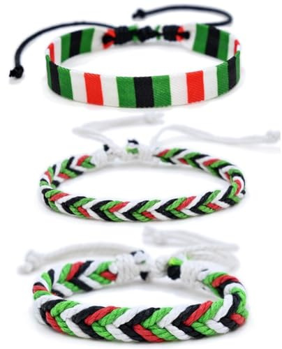 Luxylei Bracelets Tissés Palestine 3 Pièces en Corde De Coton du Moyen-Orient - Réglables avec Drapeau National De Ficelle