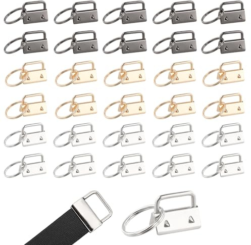 Dokeno 30pcs Schlüsselband Rohlinge 25mm, Klemmschließeanhänger mit Schlüsselring, Basteln Set für DIY Handarbeit Lanyard Stoff, 3 Farben