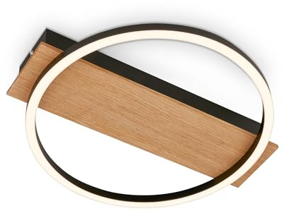 BRILONER - LED Deckenlampe mit Holzdekor, Warmweiße Lichtfarbe, 13W, 1400 lm, Deckenleuchte, Lampe, Wohnzimmerlampe, Schlafzimmerlampe, Küchenlampe, 34x30x6 cm, Schwarz-Holz