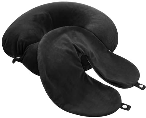 Prasacco 2 fundas para almohada cervical en forma de U, 30 x 30 cm, funda para cojín cervical negro con cremallera, lavable, suave terciopelo de cristal, funda para cojín cervical para avión, coche,