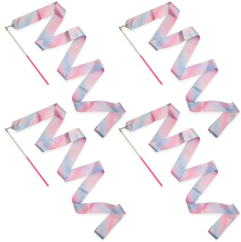 KOLZEMV 4 Stück Tanzband Gymnastikband Mit Stab Geeignet, 200cm Gymnastikband Kinder Tanzen Streamer Rhythmische Sportgymnastik Band Tanzbänder für Künstlerische Tanztraining Baraufführung tanzband