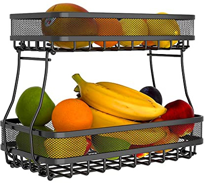 Dioche Frutero, Cesta de Frutas de 2 Niveles, Soporte para Estantes de Frutas, Organizador de Productos para Cocinas con Diseño Desmontable para Cebolla, Patata, Pan, Bocadillos y