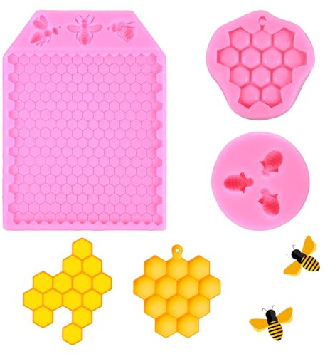 3 Stücke Wabe Silikonform Fondant Silikonform Fondantformen Biene Und Waben Muster Seife Silikon Formen Einfach zu Säubern von DIY Machen Süßigkeiten Kuchen Schokolade Dekorieren