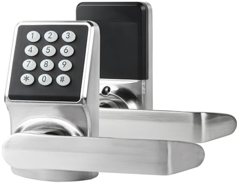 Keyless Entry Door Lock with Keypad,Keypad Door Lock with Handle,Smart Door Locks for Front Door with/Card/Passcode/Key,Digital Door Knob with Handle,Silver.