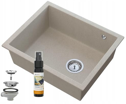 Granitan SALIX - Lavello da incasso con sifone cromato manuale, 56 x 46 cm, 1 vasca, collegabile per lavastoviglie