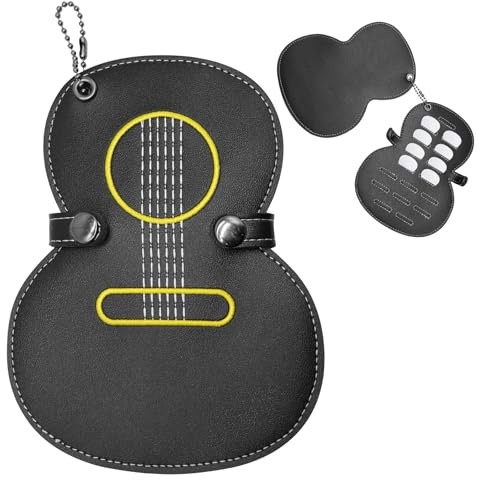 Gitarrplektrum i läder plektrum förvaringsväska gitarrgåvor svart gitarrplektrum hållare för förvaring, designad med 17 fack gitarrplektrum, plektrum gitarrfodral gåvor för gitarrspelare