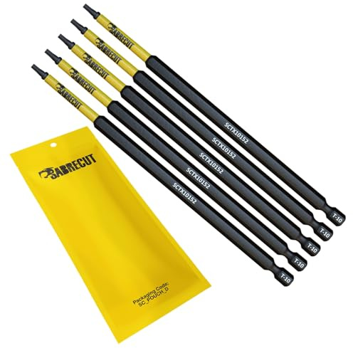 SabreCut 5pcs SCTX10152_5 152mm T10 TX10 Impact Schrauberbits Robust | Geschmiedete Präzisionsspitzen und wärmebehandelter Torsionsstahl verbessern Schlagfestigkeit und Haltbarkeit