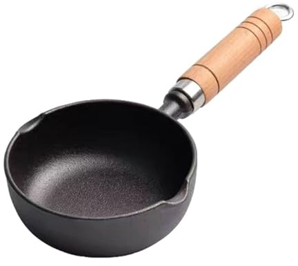 Olla de Fusión de Hierro Fundido, Mini Cacerola Antiadherente, Sartén de Hierro Fundido, Sartén para Huevos con Mango de Madera para Cocina Casera (18x5cm) | Mini cacerola, diseño sin revestimiento, mango de madera