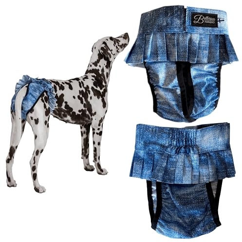 FINNERO Ballerina Läufigkeitshose für Hündinnen – Hundewindel mit Rock für Hündinnen – Schutzhose bei Läufigkeit und Harninkontinenz – Bequem, waschbar und stylisch – M, Denim