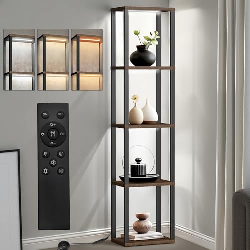 LED Floor Lamp with Shelves, 4-Tier Dimmable Standing Lamps for Living Room