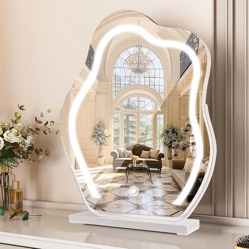 KOOSREEL Hollywood Vanity Mirror with Dimmable LED Lights, 3 Lighting Modes Smart Touch Control 360° rotation Dressing Table Mirror, Tabletop and Desk Mirrors, Memory Function for Women, 55x45cm
